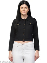Black denim waistcoat for women, stylish denim jacket outfit with long sleeves. Made in India