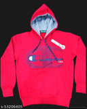 Girls red cotton blend sweatshirt & hoodie, printed design, kangaroo pocket, size 0-12 years, Indian origin