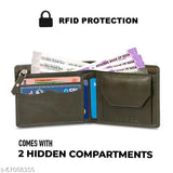 Olive green leather men's wallet, premium Sword Alpha, high-quality genuine leather, free size (11cm x 10cm)
