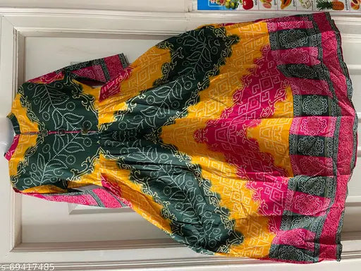 Anarkali cotton gowns, three-quarter sleeves, vibrant Indian prints