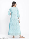 Light Blue Printed Cotton Anarkali by Kipek - Indian ethnic wear with three-quarter sleeves, perfect for daily outfits