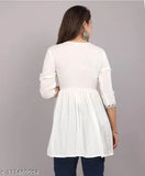 Rayon three-quarter sleeve top, HAR WHITE TOP 24 solid, women's fashion accessory