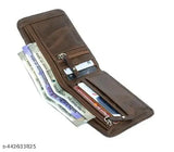 Brown two-fold artificial leather STYSHOP Classic World men's wallet, 5 compartments, slim design, free size (10cm x 11cm)