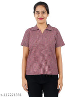 Cotton printed self-collar V-neck half sleeve crop top t-shirt, XS (36in bust, 23in length), SYVI women's fashion on model