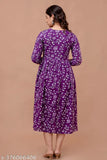 Purple printed anarkali kurta for women in rayon-cotton blend, 3/4 sleeve length, suitable for daily, party, casual, and office wear. Perfect fit for sizes S to XXXL