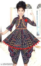 Silk blend three-quarter sleeve printed net western party wear dress for kids ages 4-5, India