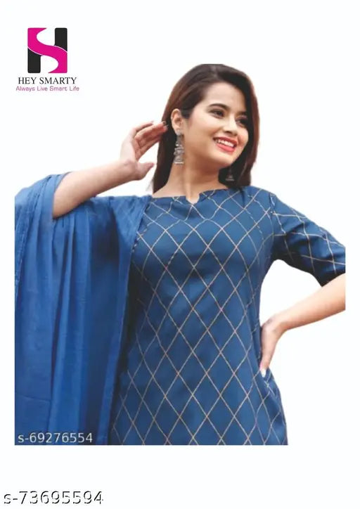 Rayon Smart Lady Dupatta Set - Solid style with short sleeves, XS-XXXXL Indian fashion