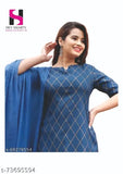 Rayon Smart Lady Dupatta Set - Solid style with short sleeves, XS-XXXXL Indian fashion