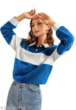 Blue colorblocked cotton-blend women's full sleeve t-shirt, specially designed for comfort and vibrant style. Made in India