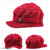Woolen knitted beanie hat, warm and soft, modern style in solid pattern, for girls & women, made in India