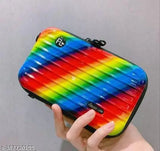 Designer acrylic colorblock slingbag, lightweight and compact for women's everyday essentials. Crossbody or clutch style, perfect gift for occasions like Christmas, birthdays, or anniversaries. High-quality Indian-made bag with two zippered compartments and pockets for organizing cosmetics