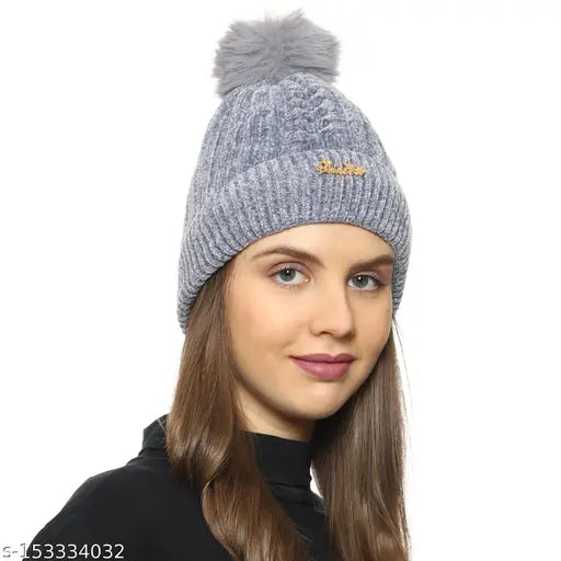Woolen Dopamine Women's Winter Beanie (Inside Fur, Pom Pom), ideal for indoor/outdoor activities