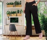 Wide-leg cotton blend trousers for women & girls in solid net, available in sizes S, M, L, XL from India