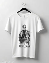 White cotton regular fit half sleeve printed men's t-shirt, round neck, versatile wardrobe upgrade, classic white color