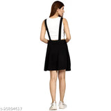 Black cotton dungaree mini skirt, women's knee-length mid-rise western style with solid pattern. Wearable with white shirt or heels