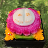Glossy pink marble Sai Baba Charan Paduka religious idol footprint figurine, intricately detailed, 6 cm tall