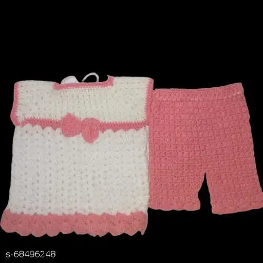Premium wool naughty baby sweater, handmade for newborn girls in self-design pattern. Cozy and warm, perfect for winter