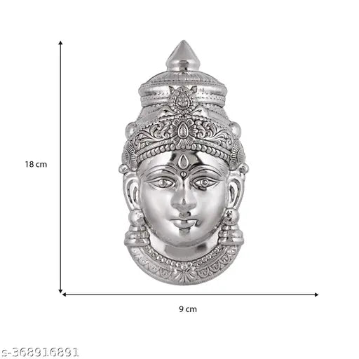 Brass-coated silver plated Goddess Lakshmi Face for Varamahalakshmi Pooja, 18cm x 1.5cm x 9cm idol from India