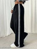 Cotton self-design stylish joggers for women, white side stripes on neutral background
