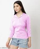 Women's black three-quarter sleeve cotton t-shirt, solid design, XS to XXL sizes (India)