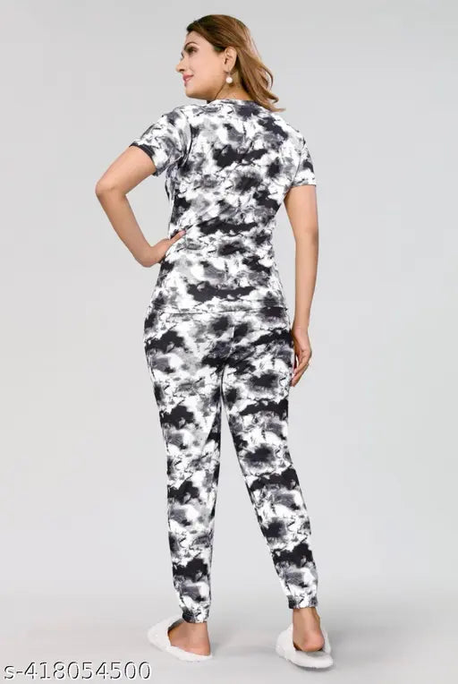Alluring women's printed net pyjamas, premium quality polyester nightsuit collection from India