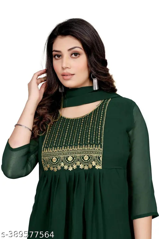 Georgette Pushpa style women's kurta, solid embroidery work, three-quarter sleeves. S, M (38in), L (40in), XL (42in), XXL (44in). Indian handcrafted clothing