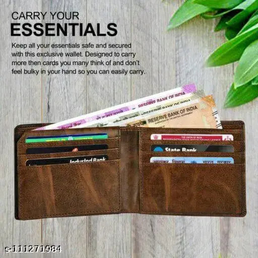 Faux leather/leatherette, solid-colored top selling wallet for men, features credit, debit and visiting card pockets, currency compartment. Perfect gift idea for stylish modern aesthetic