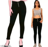 High-raise regular cotton blend jeans for women with side taping and slit details, available in sizes 24-36