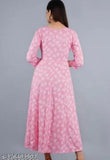 Rayon three-quarter sleeve printed kurti from Saawariya Enterprise, featuring pink and white design. S (36in bust, 46in length), M (38in bust, 46in length), L (40in bust, 46in length)