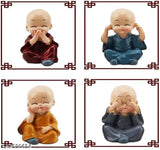 Colorful polyresin Buddha and monk figurines set (8 pieces) - perfect for home, office, Christmas, Diwali, Vaastu, Fengshui decoration. Measures approximately 4cm x 6cm x 3cm