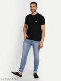 Black cotton blend round-neck t-shirt, Zeffit Men's placement print, suitable for daily wear, exercise, gym, casual outings. Made in India