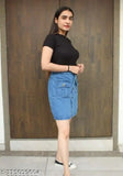 Denim, modern western skirt for women. Solid style in sizes 26, 28, 30 from India
