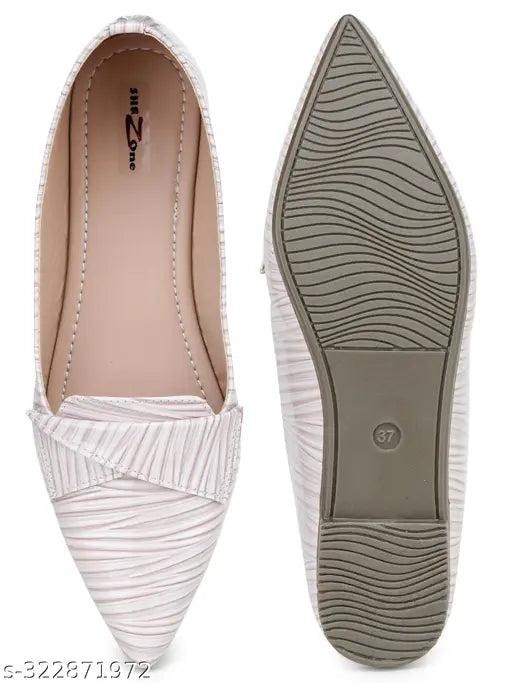 Cream synthetic leather ballerinas by Shezone, elegant slip-on footwear for women