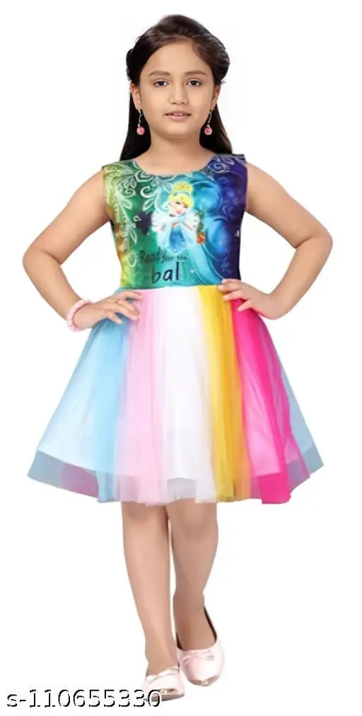 Fancy partywear gown for girls, colorblocked net sleeveless dress, size 6-12 months or 1-2 years, India origin