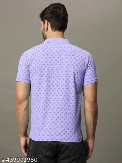 Men's cotton blend half sleeves polo neck t-shirt with printed design, perfect for casual outfits with denim jeans