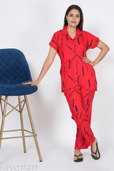 Muskaan Women's Rayon Nightsuit with Pocket, printed design, soft and fine quality fabric, perfect for casual nights, made in India