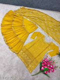 Georgette designer Plazzo with dupatta, embroidered three-quarter sleeve top and bottomwear from India