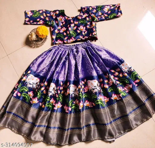 kids satin floral print lehenga choli set, 2 years new model party wear