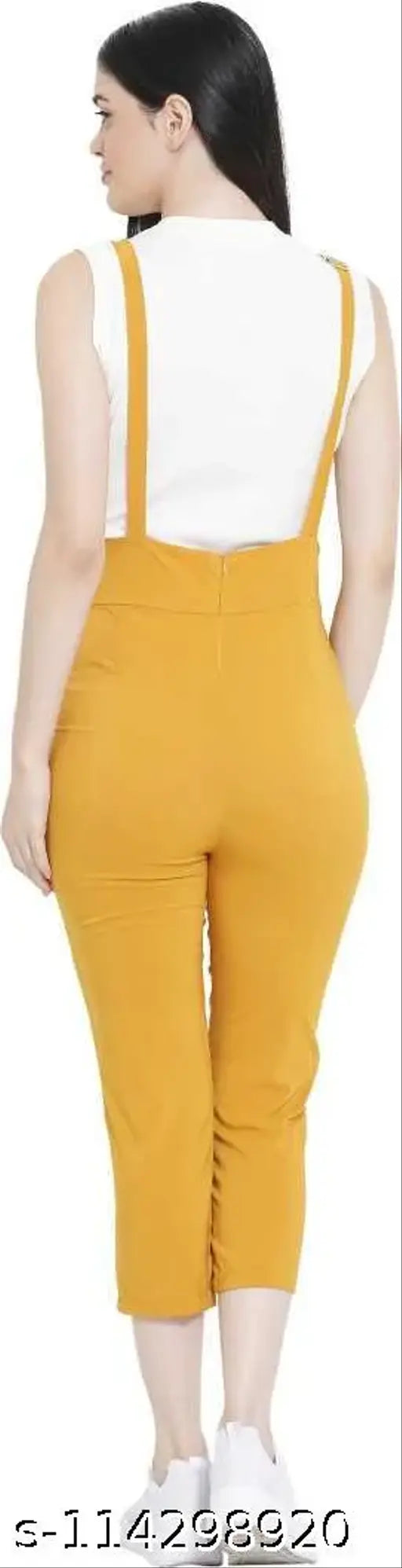 Mustard cotton blend sleeveless dungaree dress for women, high-quality Indian-made fashion