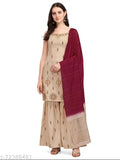 Silk blend women's Kurta & Sharara Set, embroidered net, sleeveless, India