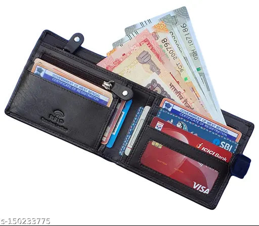 Brown genuine leather bifold wallet, RFID protected. High-quality men's formal wallet with 5 compartments and solid design, India origin