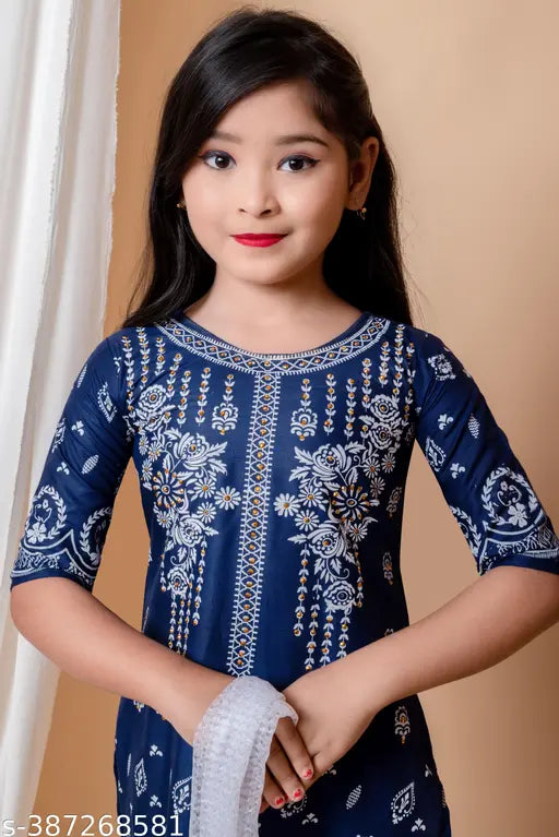 Printed cotton blend girls' skirt and dress, three-quarter sleeves, quality fabric from India