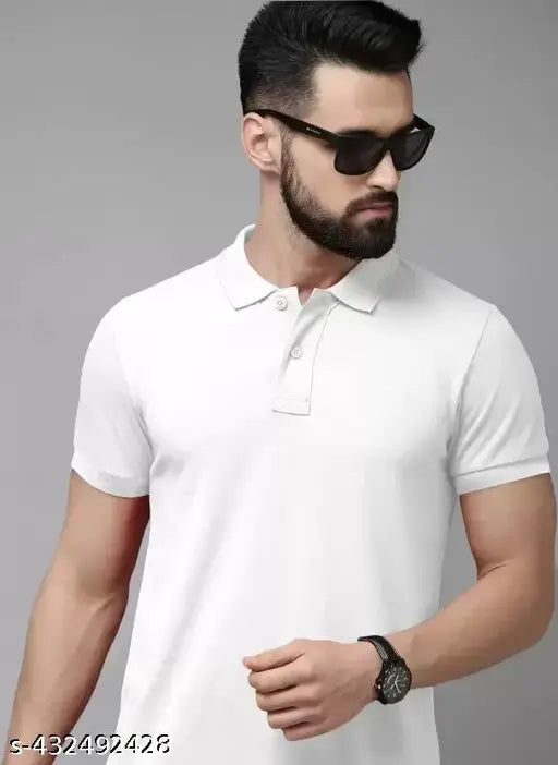 Maroon cotton blend Polo T-shirt for men, solid design in short sleeves