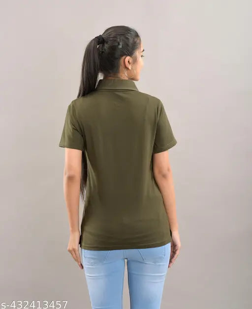 Stylish cotton collar t-shirt for women & girl, solid design in short sleeves, M, L, XL sizes, made in India