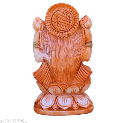 Orange marble dust Laxmi Mata idol, intricate design, handcrafted ceramic figure from India