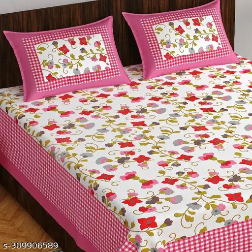 Pure cotton double bed sheets, 180 TC, queen size (90x100 inches)