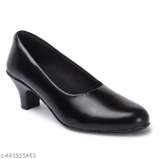 Synthetic leather women's classic black low heel belly shoes - comfortable office and everyday formal wear