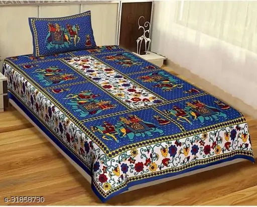 Gorgeous stylish single-size cotton Jaipuri flat sheets with 120 thread count, includes 1 bedsheet and 1 pillow cover, made in India