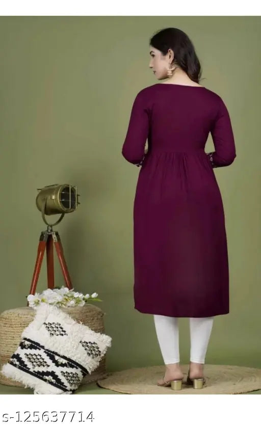 Maroon rayon Anarkali Kurta with embroidery and three-quarter sleeves, good quality women's clothing for contemporary style