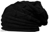 Slouchy black woolen beanie with gentle fur interior, self-design winter accessory from India